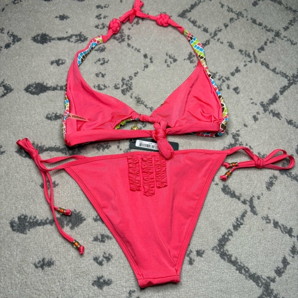 NEW VITAMIN A Coral Pink Beachy Boho Geometric Triangle Cheeky Bikini Set - Picture 10 of 10